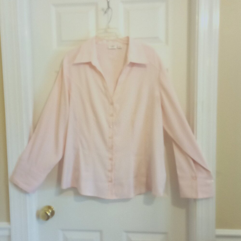 Womens Plus sz 1X 18/20 Pretty Pale Pink Pearl Button Blouse 3/4 Sleeve Summer